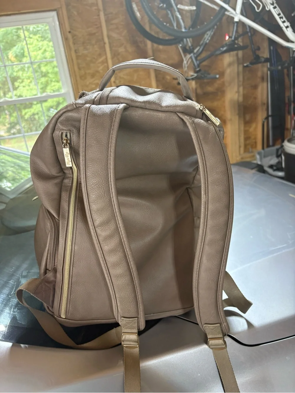 Itzy Ritzy Boss Diaper Bag Brown and Cream Herringbone